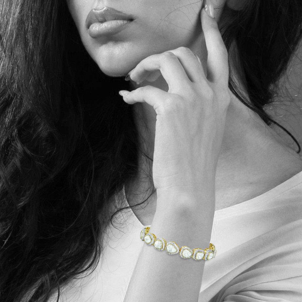 Polki Bracelet with Full-Cut Diamond Halos
